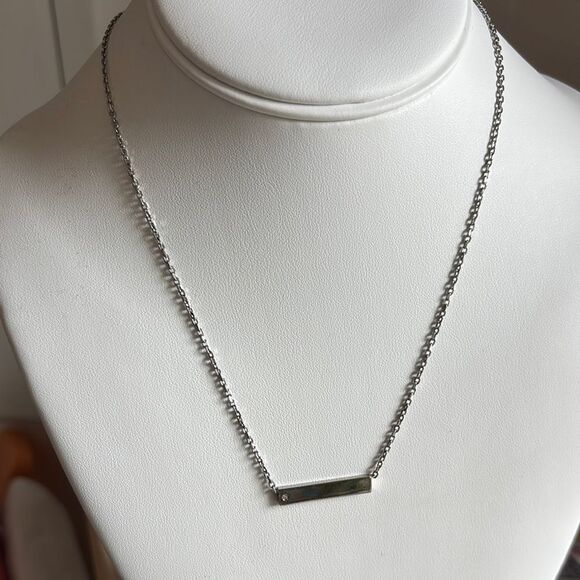 Fossil 18” Silver Bar with Cubic Zirconia Necklace - Picture 2 of 3